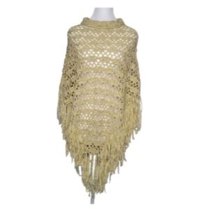 Cejon Accessories Tan Crocheted Fringe Trim Poncho Boho Shabby Chic Hippie OS